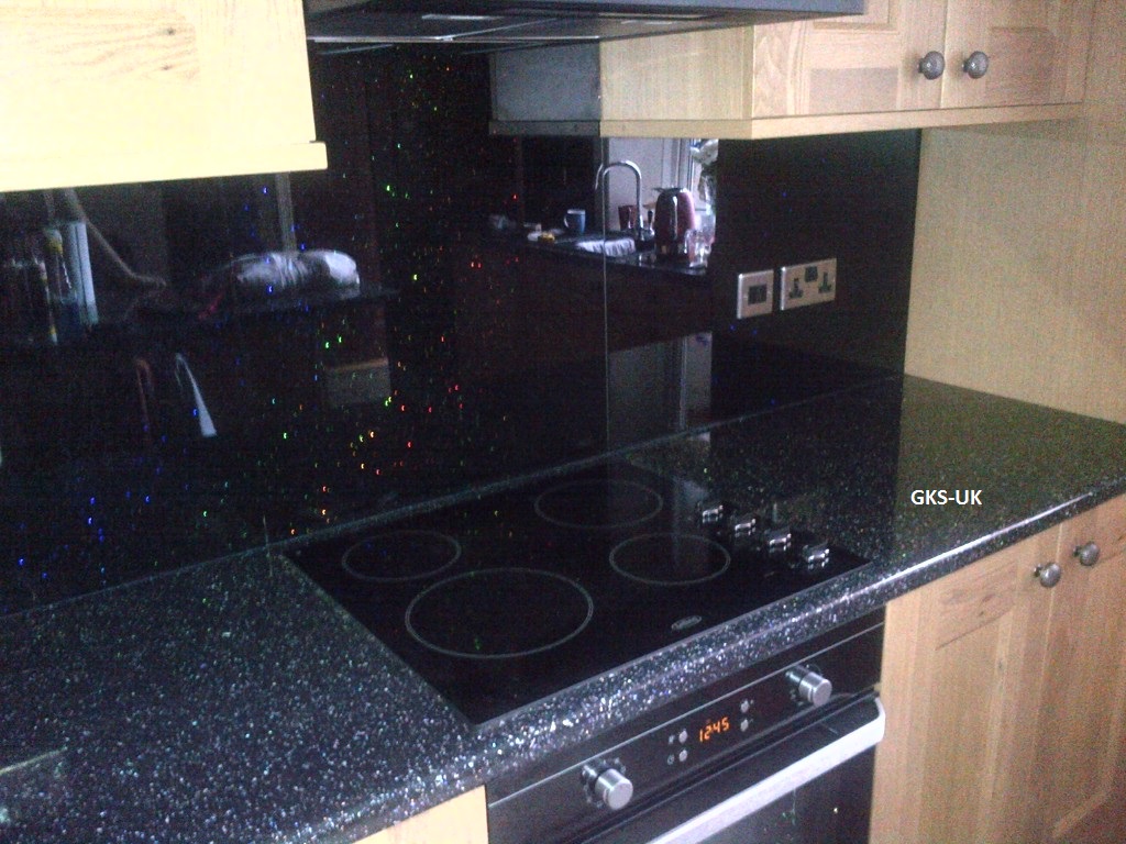 black sparkle splash back